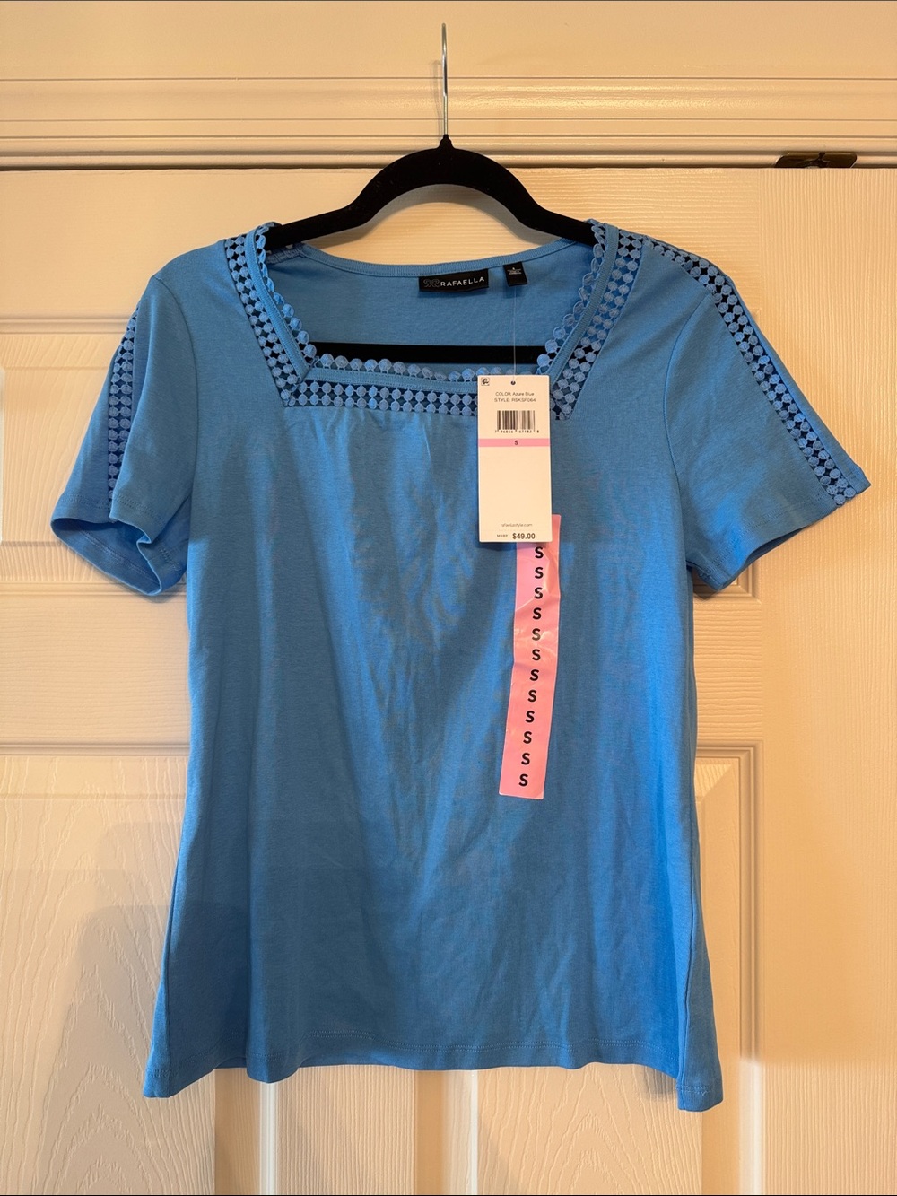 Rafaella‎ Blue Short Sleeve Tee with Square Neck Trim